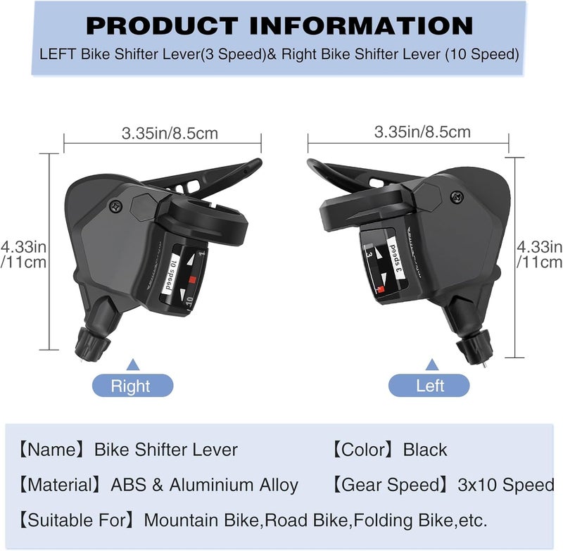 GRELiving Pair Bike Shifter 3x8/9/10 Speed Left and Right Thumb Gear Shifter for Moutain Bike, Road Bike, MTB, BMX, Fixie Gear, Cycling (3x10 Speed) - Image 3